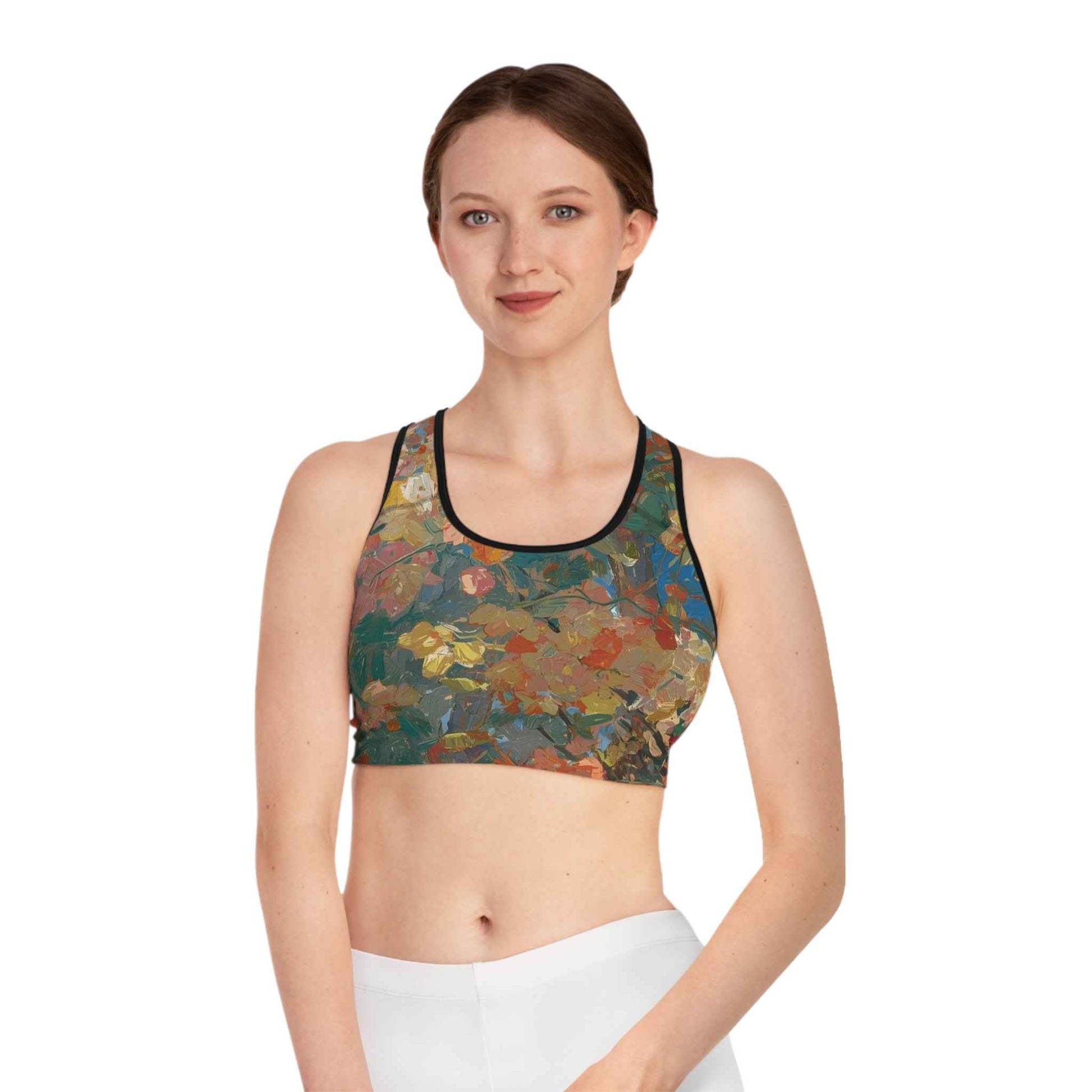 Floral Impressionist All Over Print Sports Bra Painterly Autumn Bloom