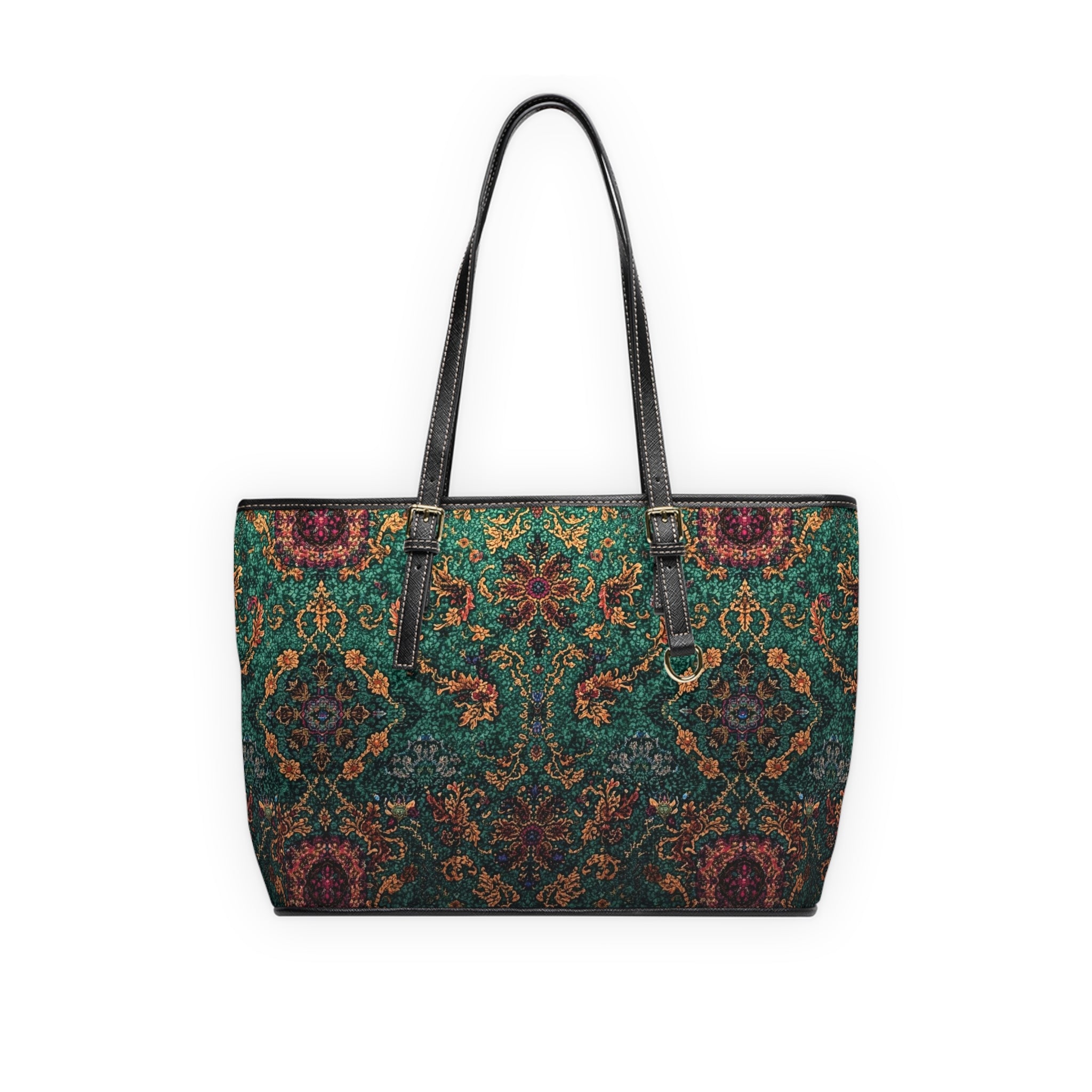 Elegant PU Leather Shoulder Bag Floral Tapestry Tote - Rosetta Creative Boutique