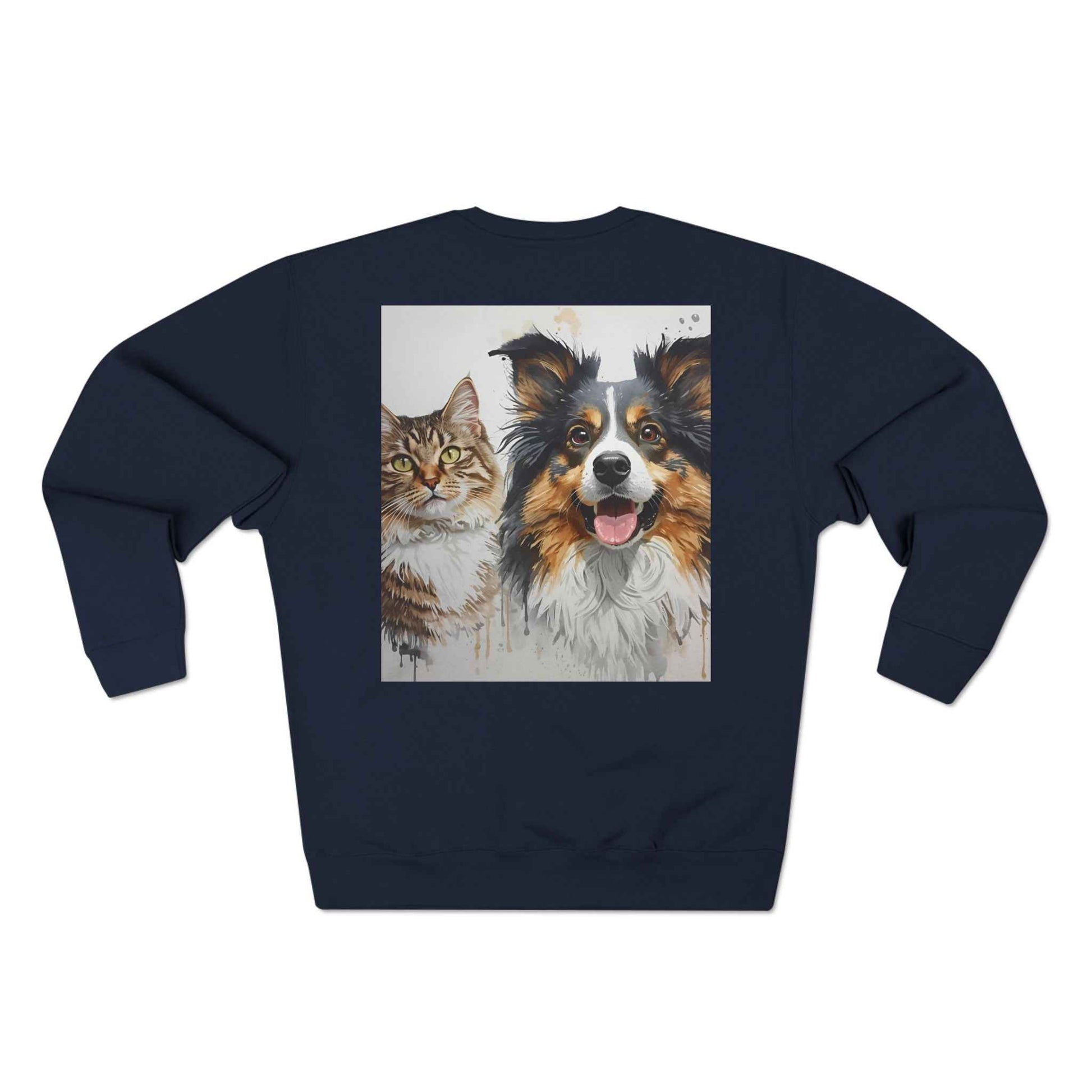 Pet Portrait Crewneck Sweatshirt With Dog And Cat Watercolor Print