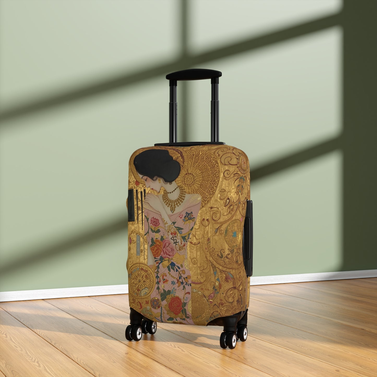 Elegant Klimt-Style Luggage Cover, Travel Accessory, Suitcase Protector, Unique Gift for Travelers, Floral Design - Rosetta Creative Boutique