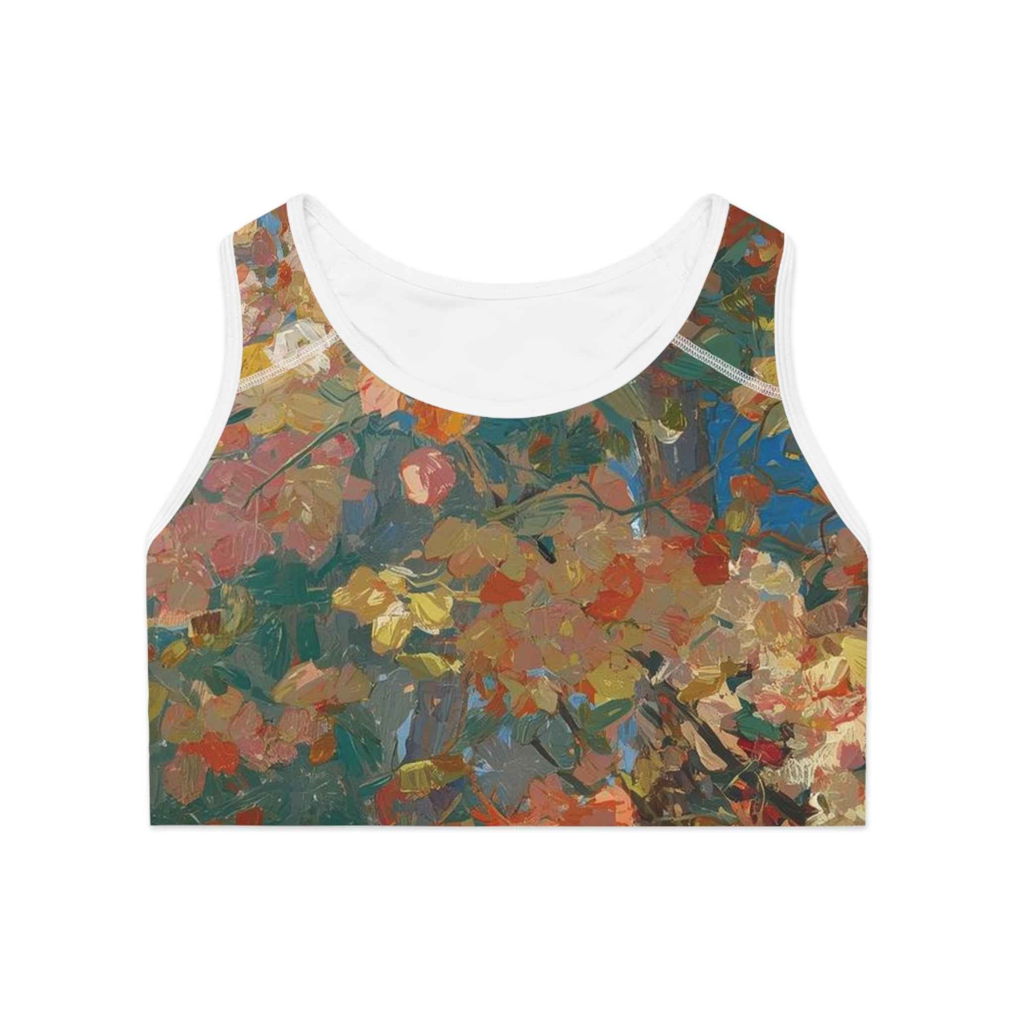 Floral Impressionist All Over Print Sports Bra Painterly Autumn Bloom