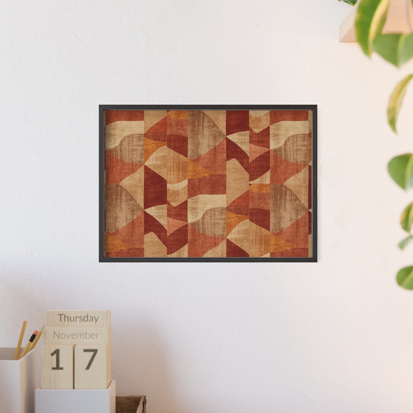 Faux Retro Geometric Poster with Wooden Frame
