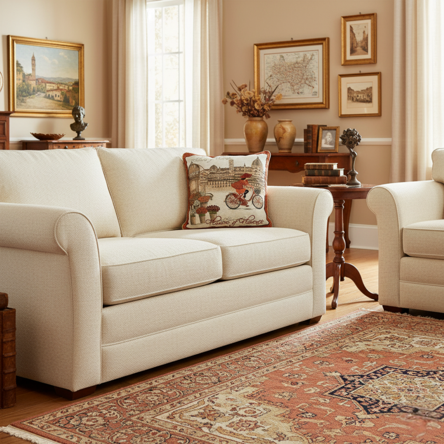 Tache Flowers of Florence Italy Skyline European Postcard Woven Tapestry Throw Pillow Cover (14003)-4