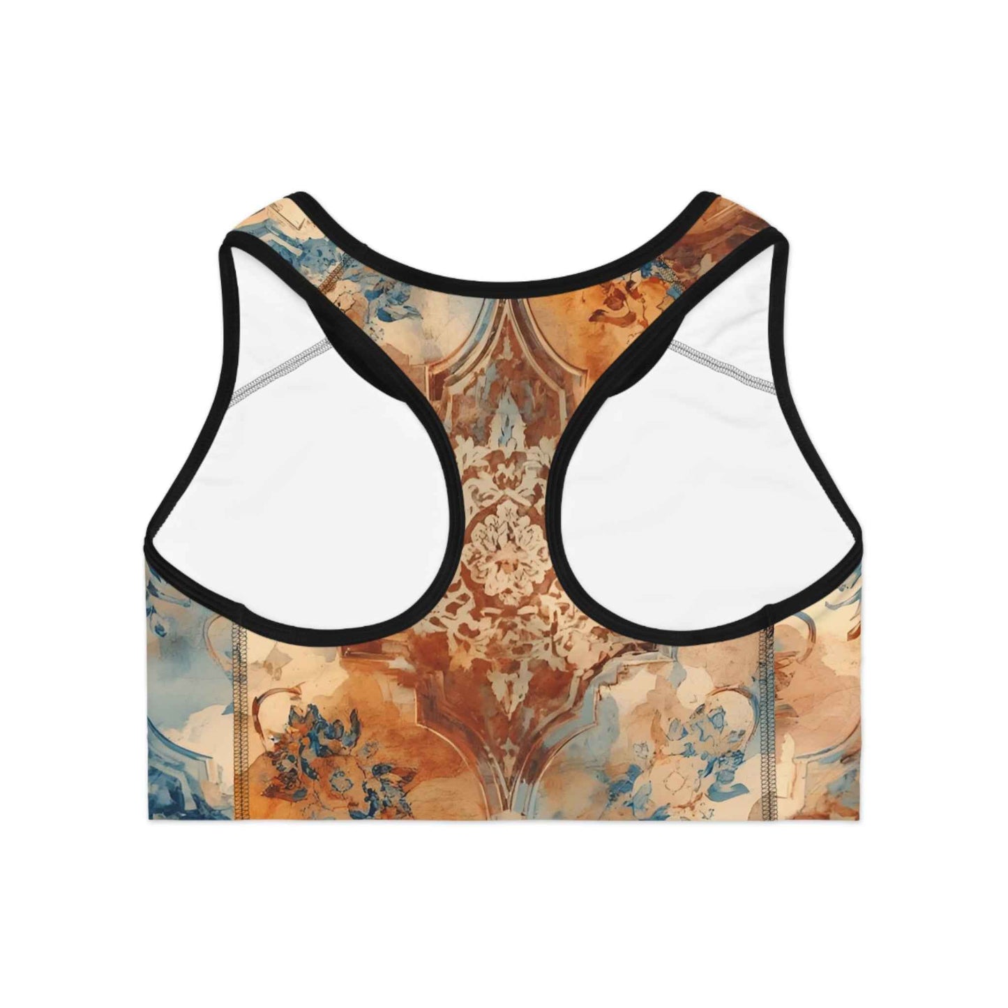 Vintage Floral Mosaic Sports Bra Boho Athletic Crop Top