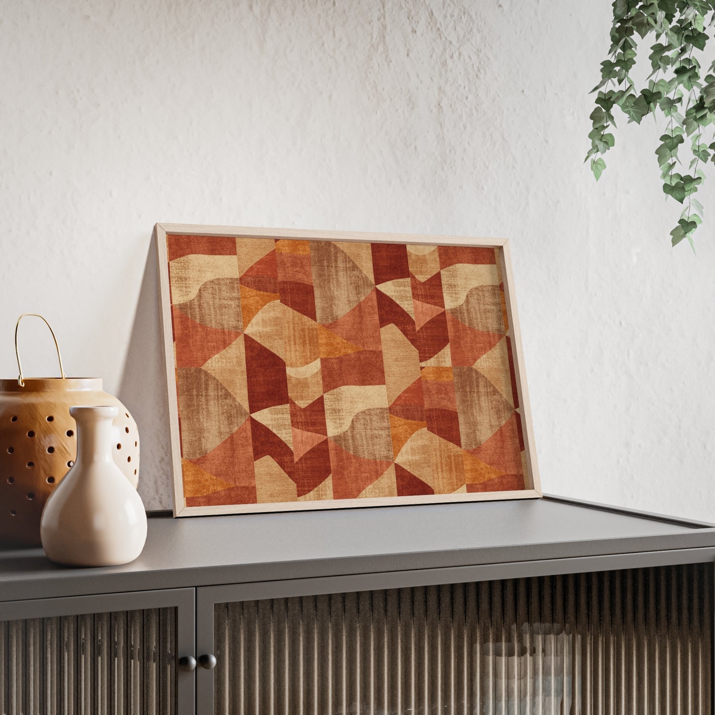 Faux Retro Geometric Poster with Wooden Frame