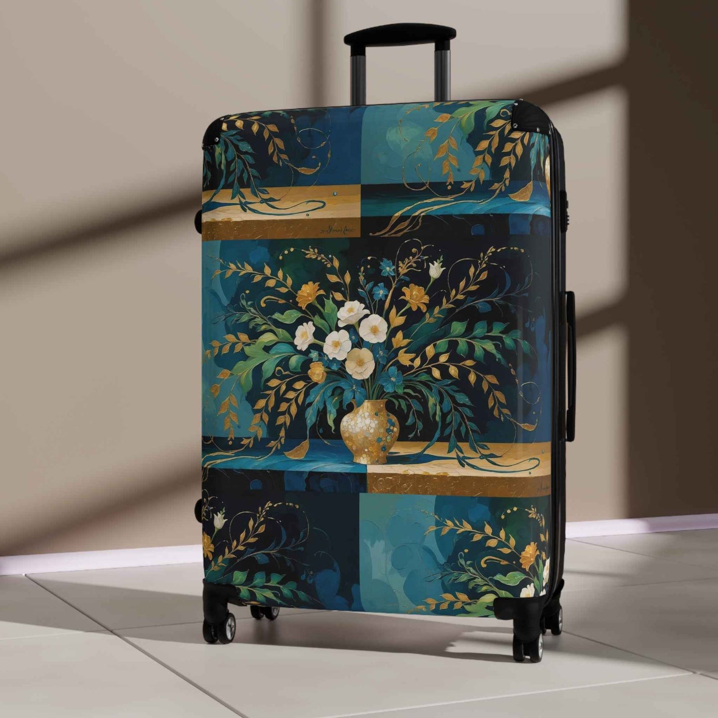 Klimt Floral Print Suitcase - Exclusive Vintage Travel Luggage by Rosetta Creative Boutique for Getaways and Summer Trips - Rosetta Creative Boutique