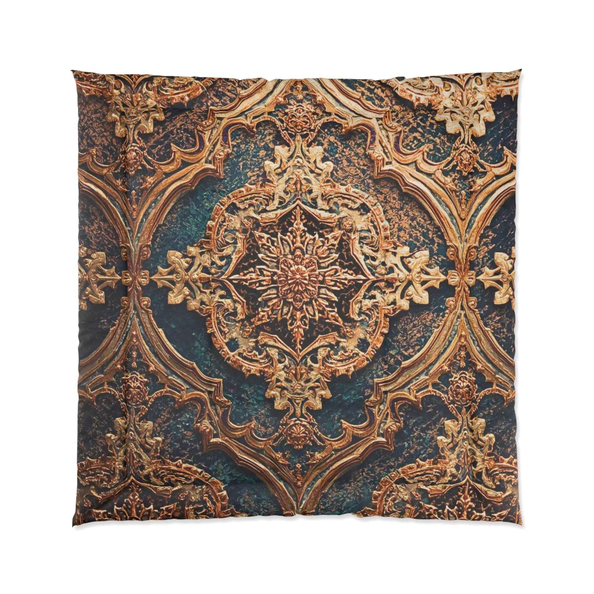 Baroque Ornate Comforter Vintage Gold Teal Medallion Bedding
