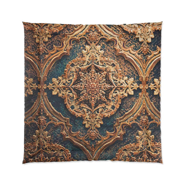 Baroque Ornate Comforter Vintage Gold Teal Medallion Bedding
