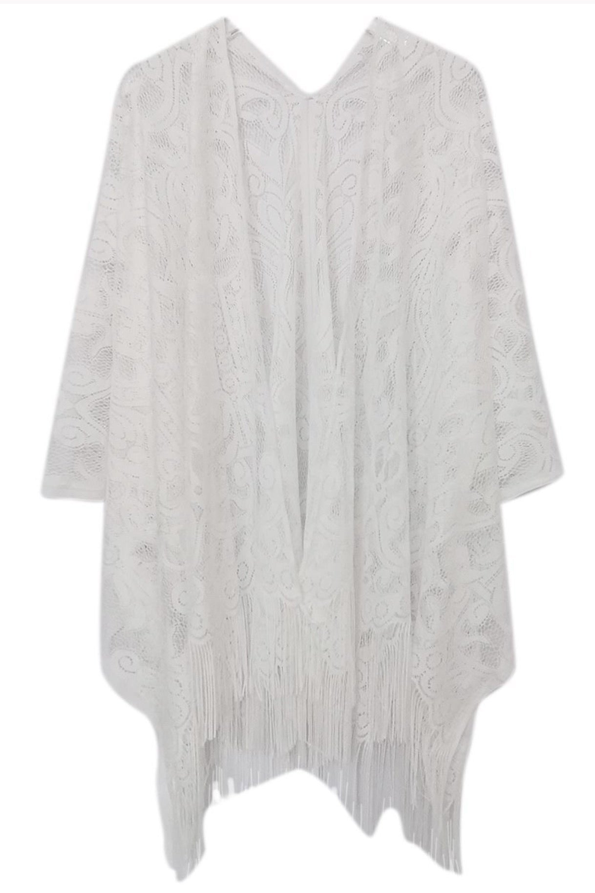 Elegant Bohemian Lace Fringed Kimono Beach Cover Up - Rosetta Creative Boutique
