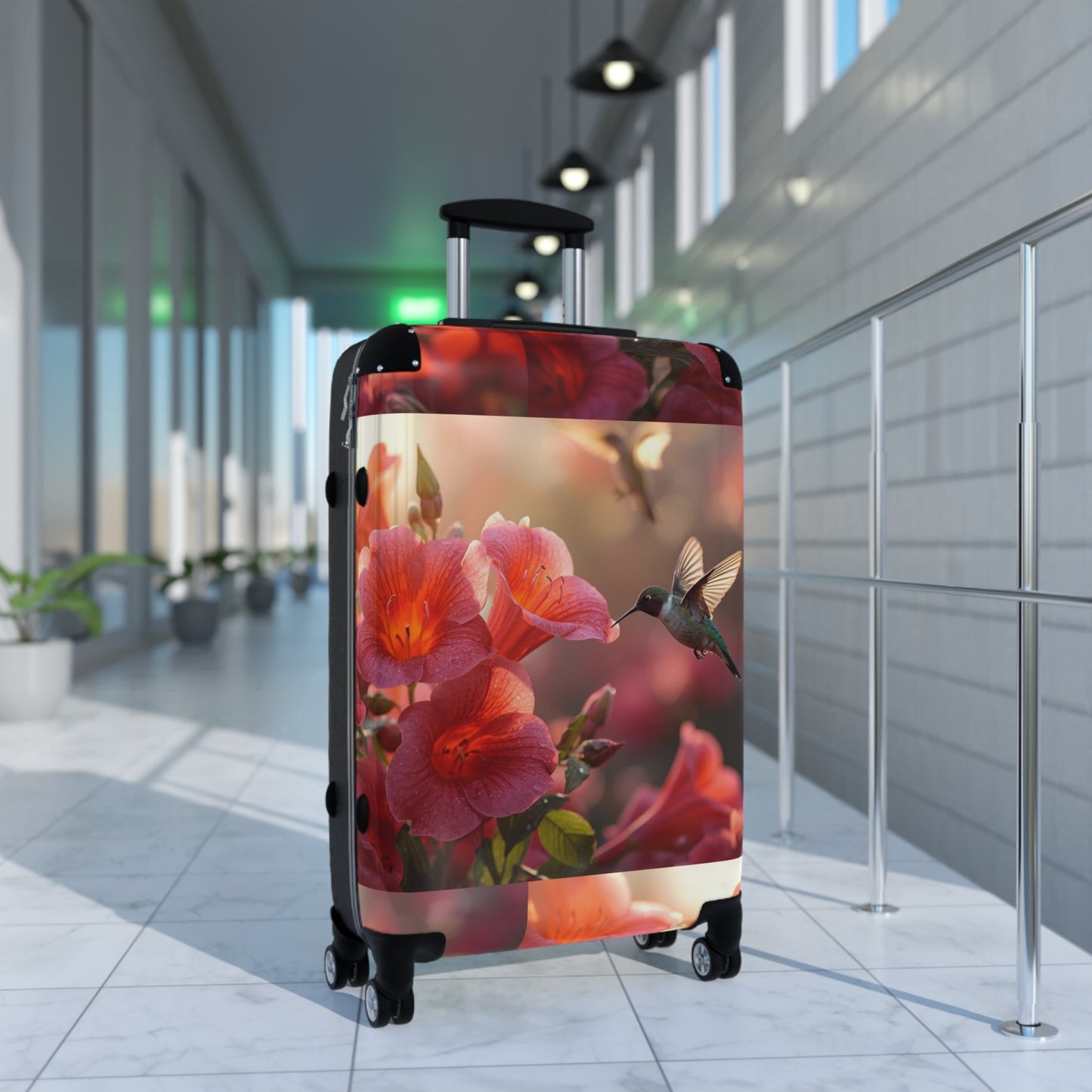 Trumpet Flower and Hummingbird Suitcase by Rosetta Creative Designs, Colorful Luggage, Travel Bag, Stylish Carry-On, Vacation Gear, Travel Gift - Rosetta Creative Boutique