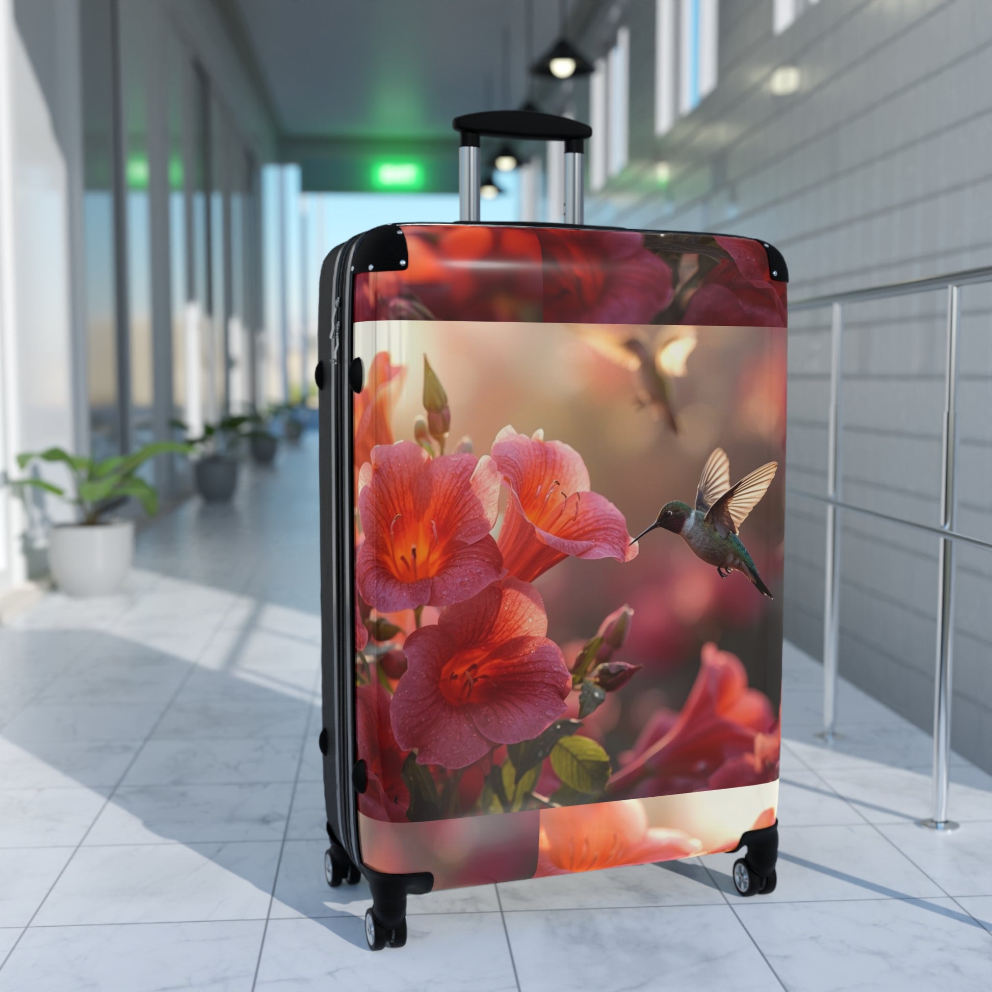 Trumpet Flower and Hummingbird Suitcase by Rosetta Creative Designs, Colorful Luggage, Travel Bag, Stylish Carry-On, Vacation Gear, Travel Gift - Rosetta Creative Boutique