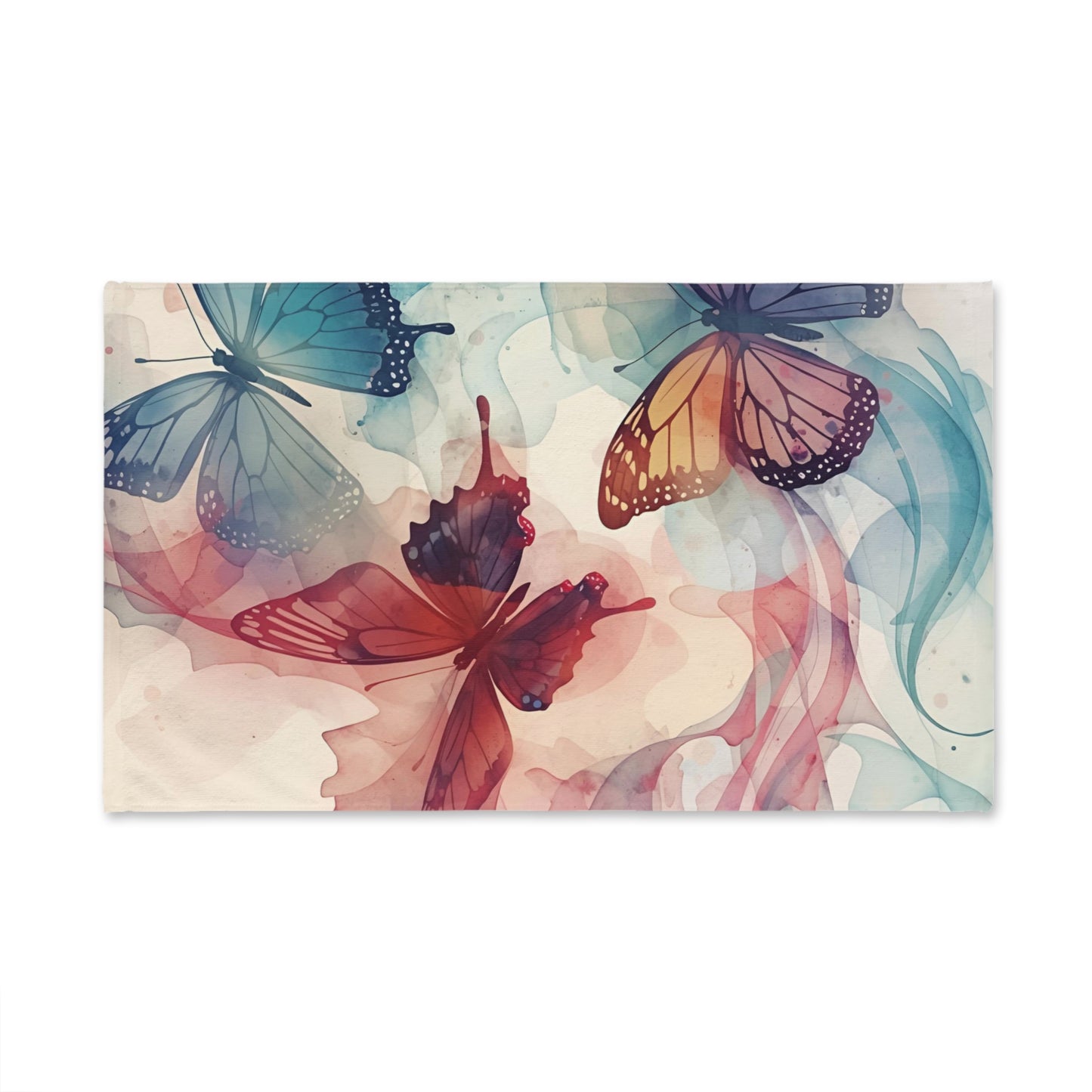 Butterfly Watercolor Hand Towel — Colorful Flying Butterflies Kitchen & Bath Towel