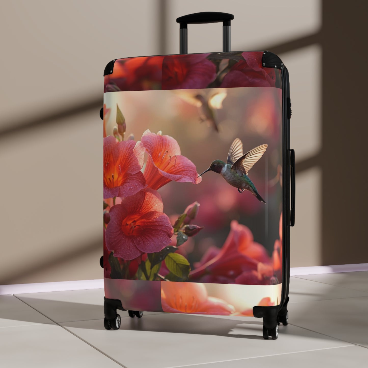 Trumpet Flower and Hummingbird Suitcase by Rosetta Creative Designs, Colorful Luggage, Travel Bag, Stylish Carry-On, Vacation Gear, Travel Gift - Rosetta Creative Boutique
