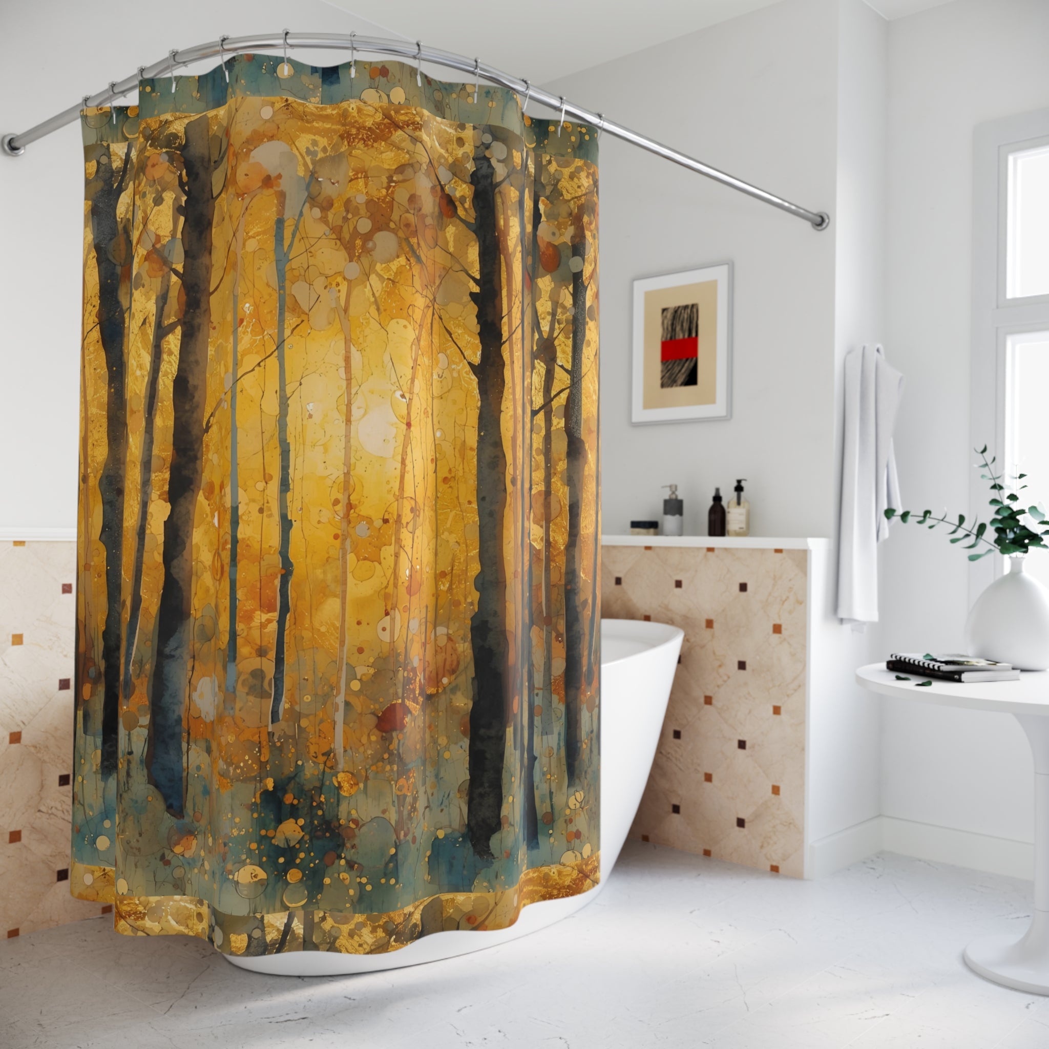 Golden Autumn Forest Shower Curtain for Boho Home Decor - Rosetta Creative Boutique
