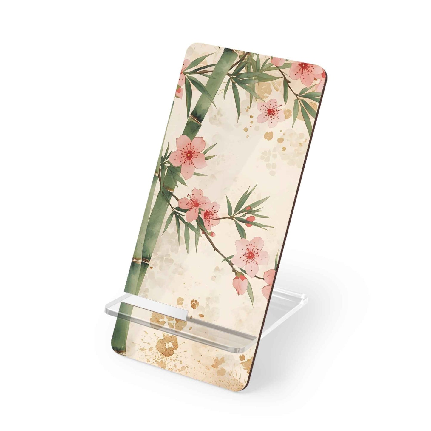 Elegant Bamboo Phone Stand with Cherry Blossom Design