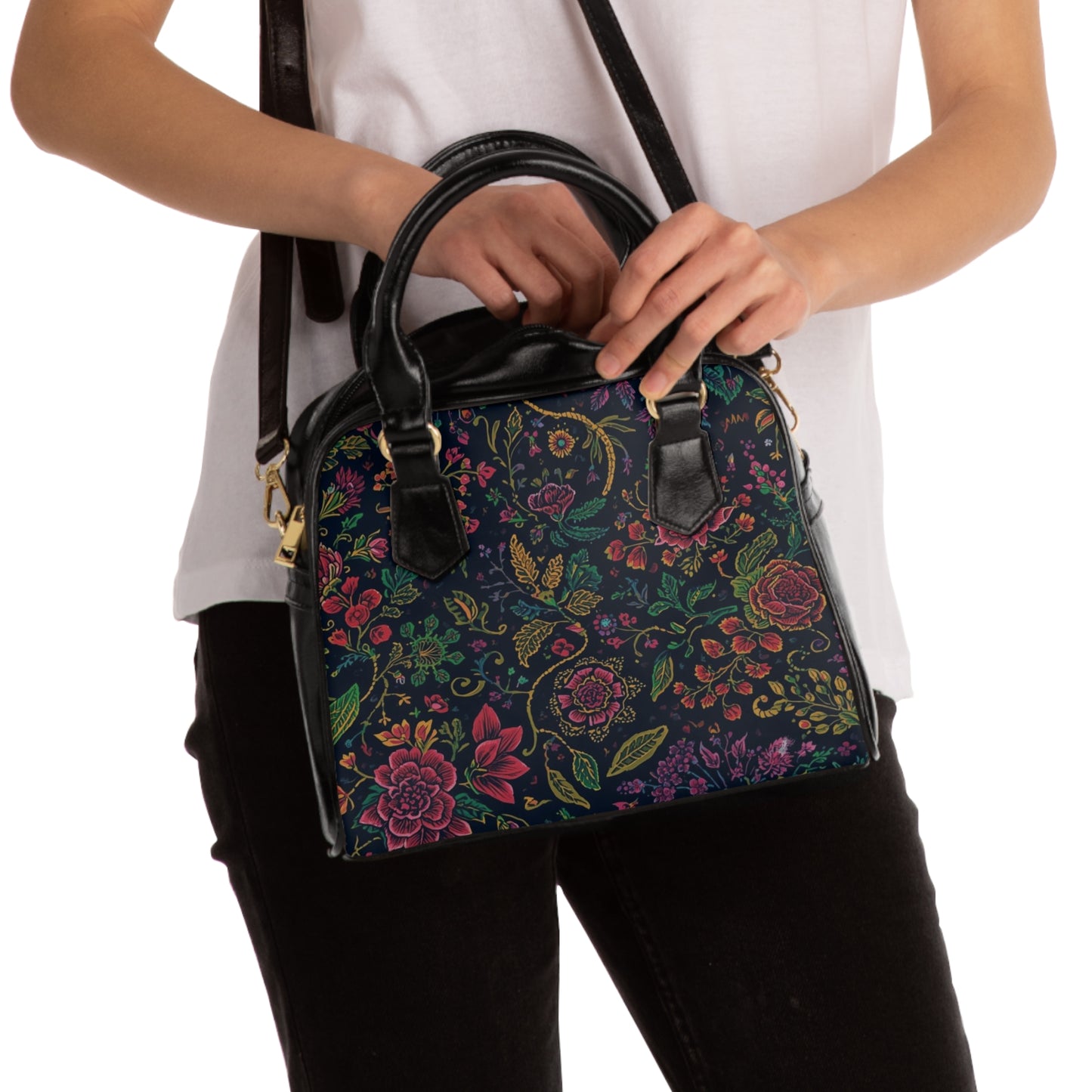 Stylish Floral Shoulder Handbag PU Leather Tote Purse - Rosetta Creative Boutique
