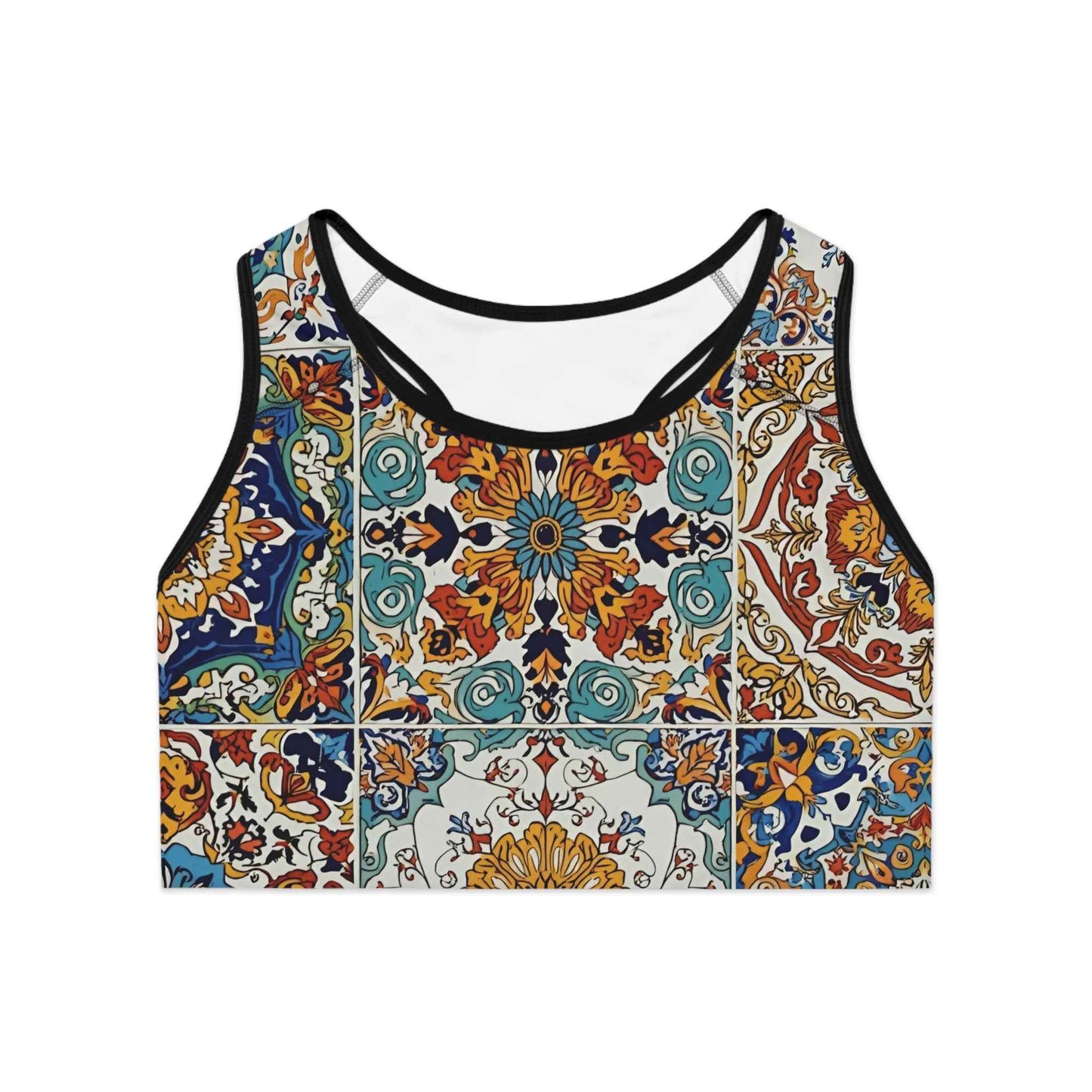 Boho Tile Print Sports Bra Moroccan Mosaic Activewear
