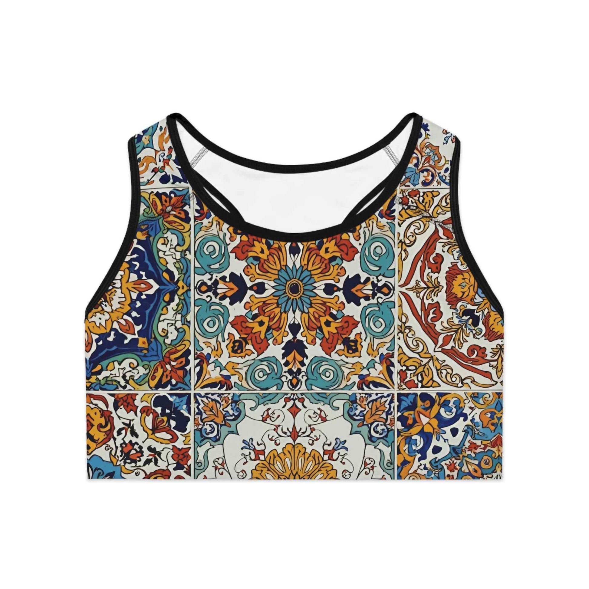 Boho Tile Print Sports Bra Moroccan Mosaic Activewear