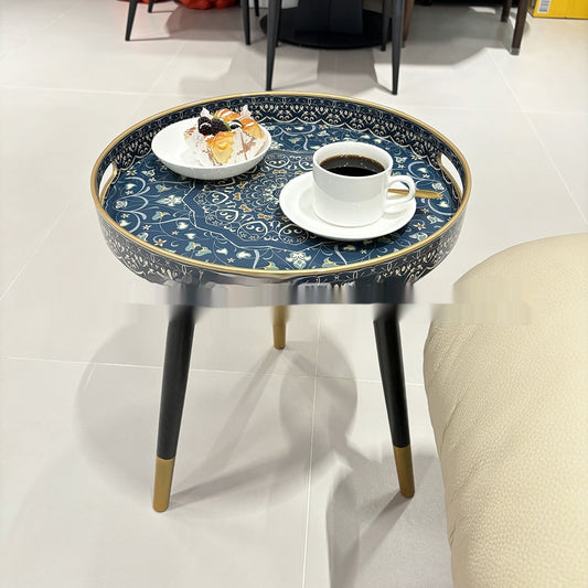 Small Round Tray Side Table With Decal Detailing And Light Luxury
