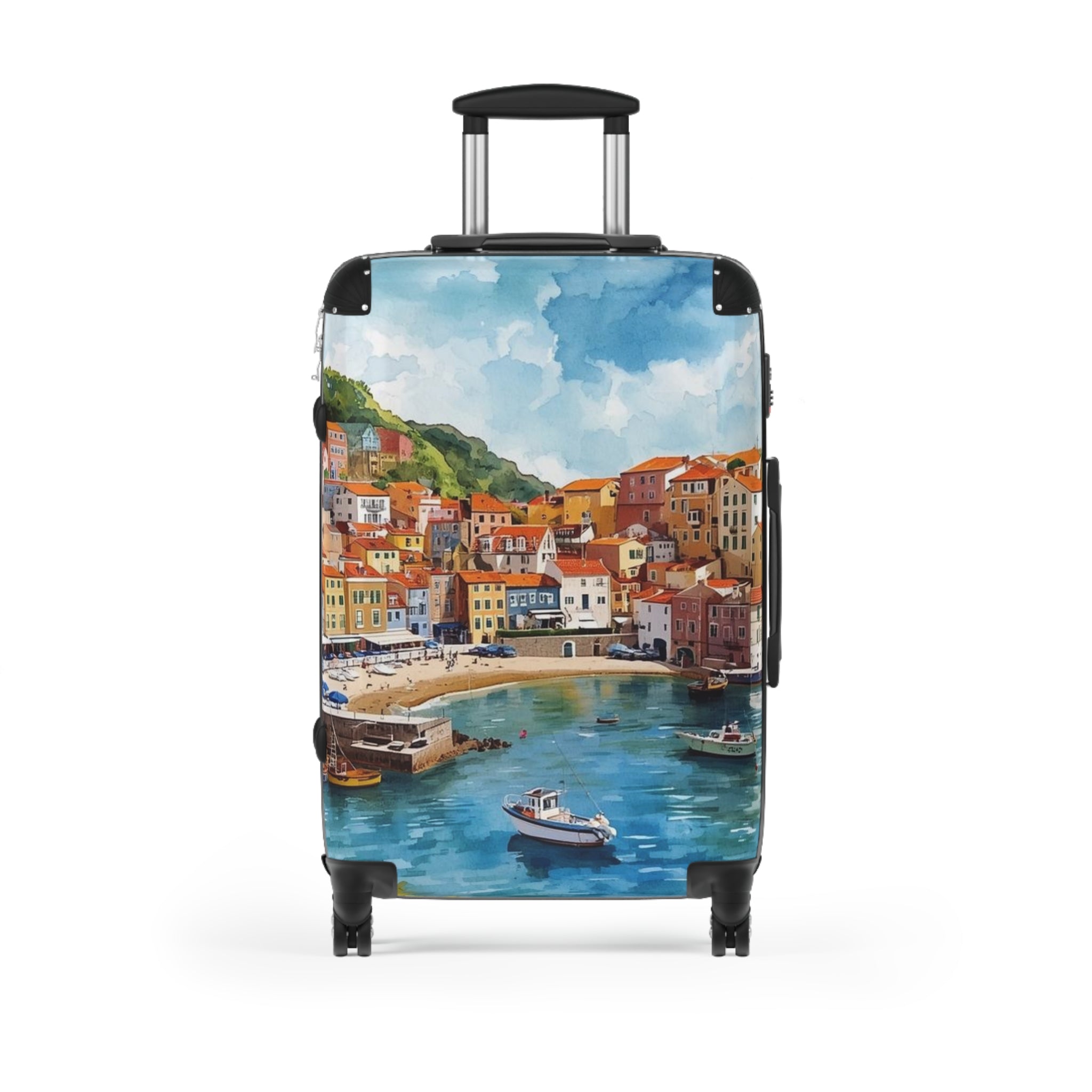 Portuguese Fishing Village Colorful Travel Suitcases by Rosetta Creative Boutique | Unique Luggage for Adventure Lovers, Vacation, Travel Gifts, Summer Getaways, Art-Inspired Baggage - Rosetta Creative Boutique
