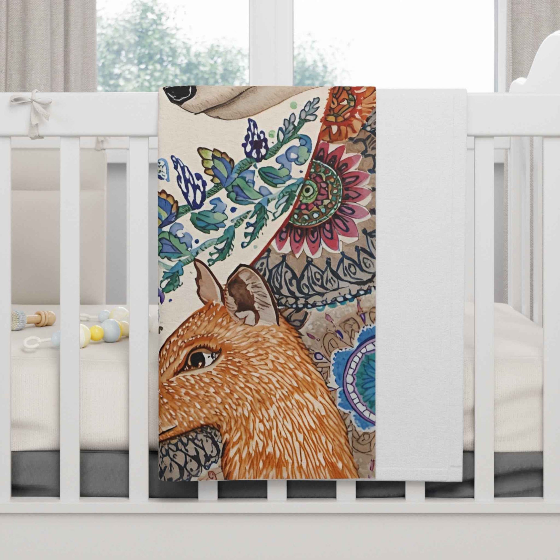 Artistic Fleece Baby Blanket - Whimsical Boho Style Animal Design