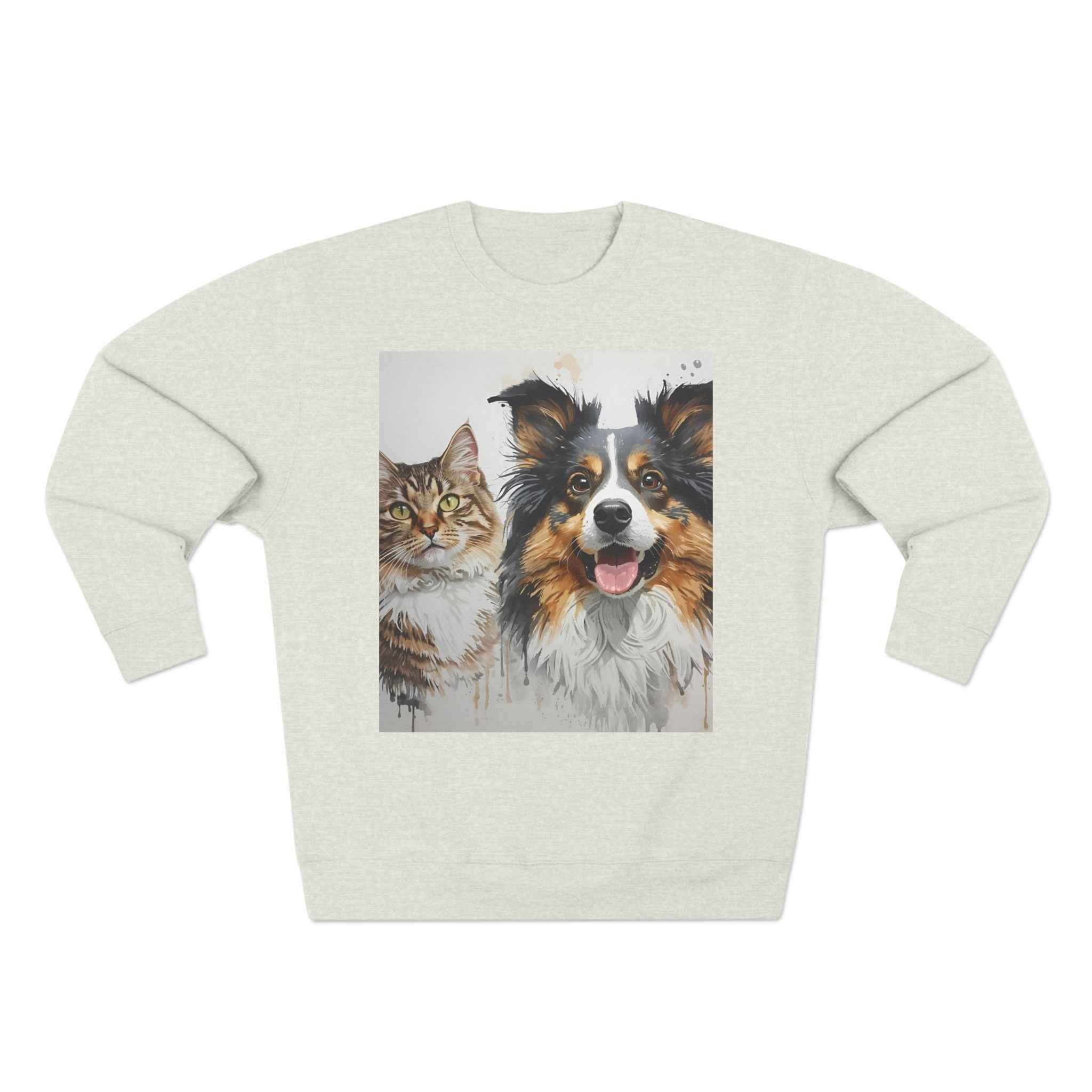 Pet Portrait Crewneck Sweatshirt With Dog And Cat Watercolor Print