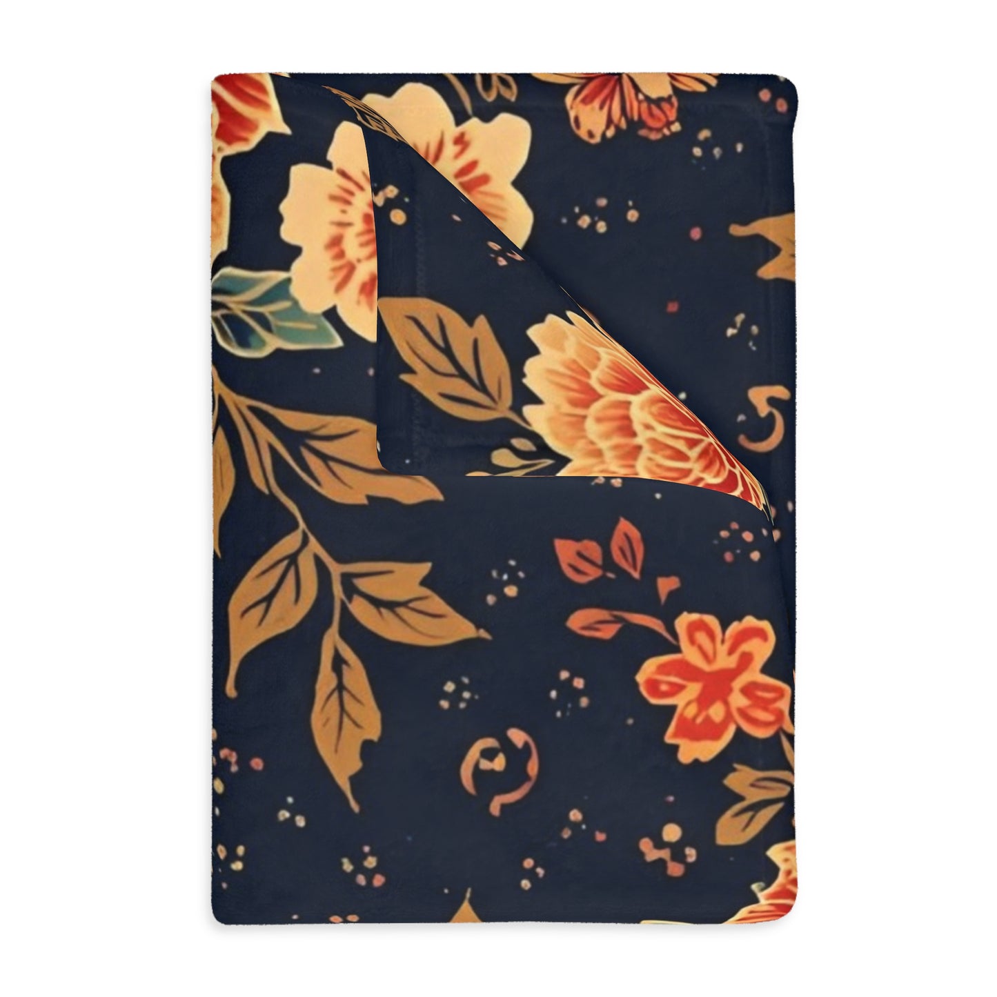 Floral Koi Velvet Microfiber Blanket — Vintage Navy Garden Throw