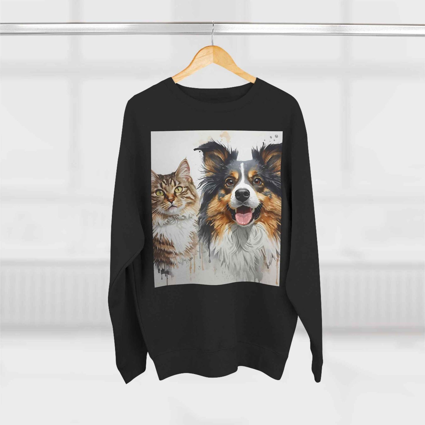 Pet Portrait Crewneck Sweatshirt With Dog And Cat Watercolor Print