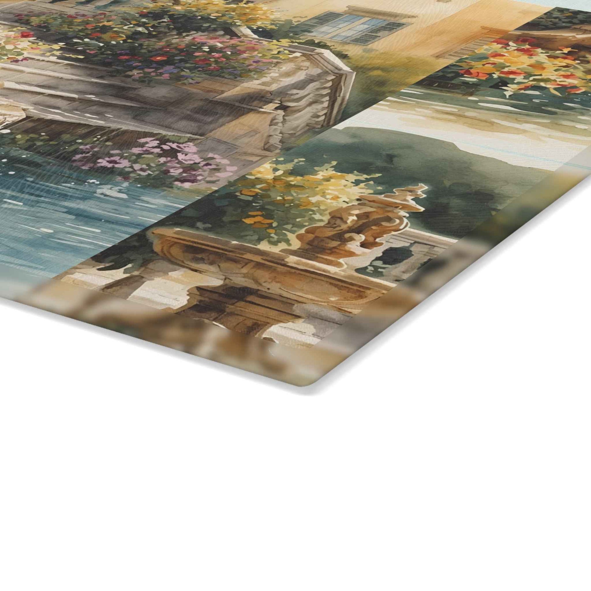 Elegant Tuscan Garden Fountain Glass Cutting Board