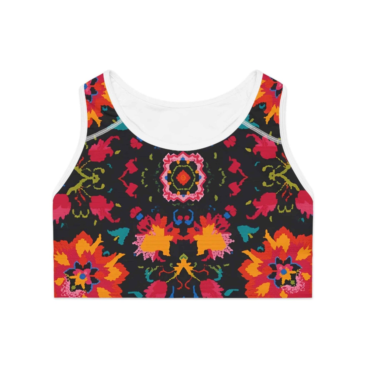 Bold Kaleidoscope Active Crop Sports Bra Floral Ikat Print