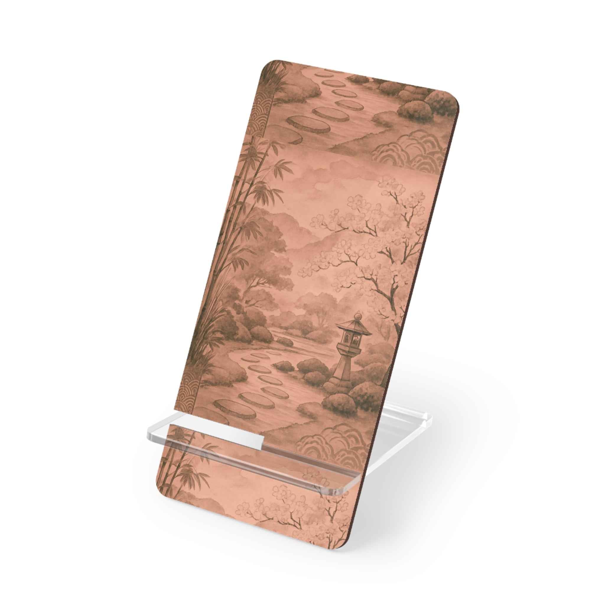 Elegant Smartphone Display Stand with Serene Japanese Garden Design