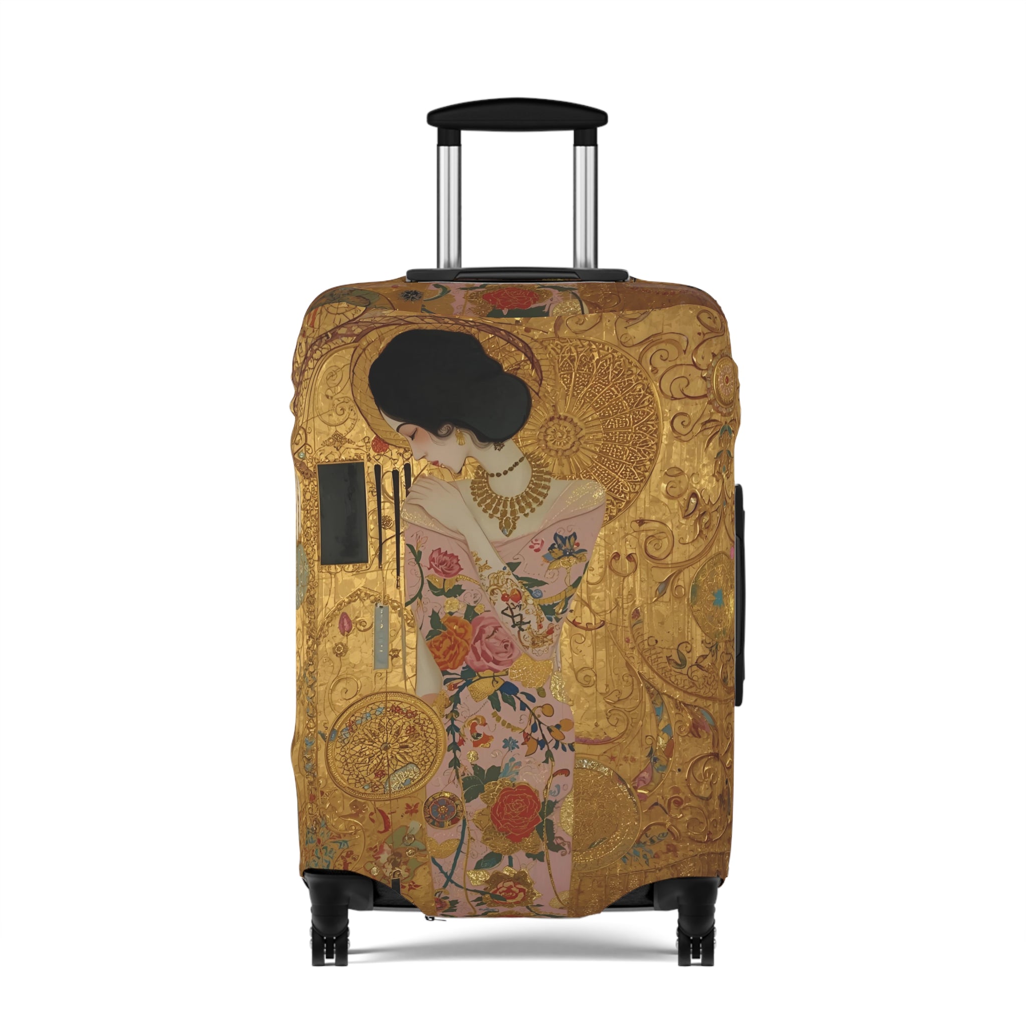 Elegant Klimt-Style Luggage Cover, Travel Accessory, Suitcase Protector, Unique Gift for Travelers, Floral Design - Rosetta Creative Boutique