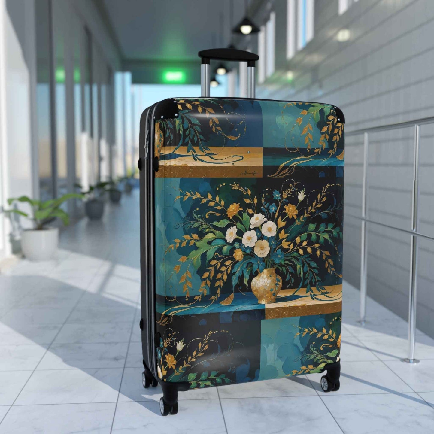 Klimt Floral Print Suitcase - Exclusive Vintage Travel Luggage by Rosetta Creative Boutique for Getaways and Summer Trips - Rosetta Creative Boutique