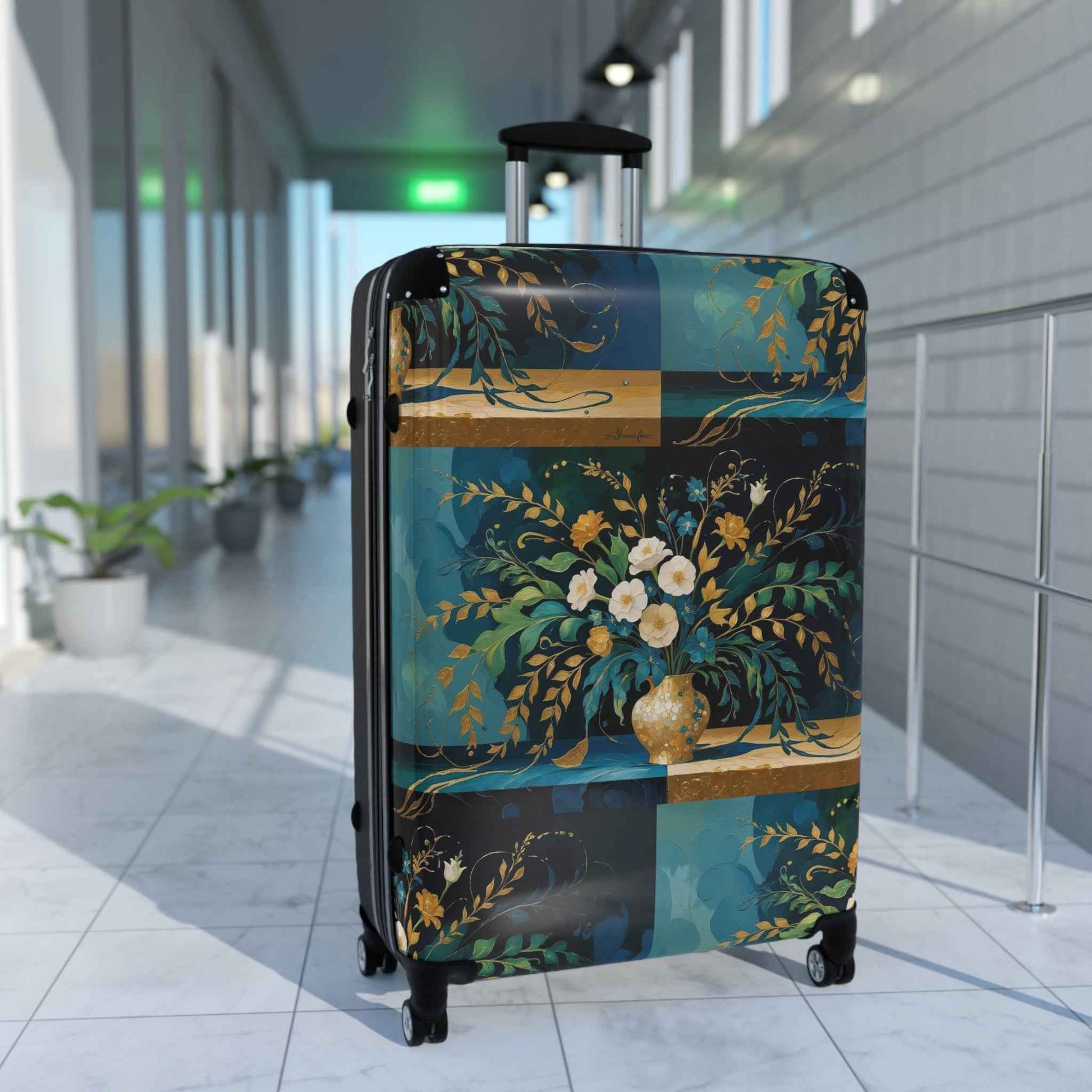 Klimt Floral Print Suitcase - Exclusive Vintage Travel Luggage by Rosetta Creative Boutique for Getaways and Summer Trips - Rosetta Creative Boutique