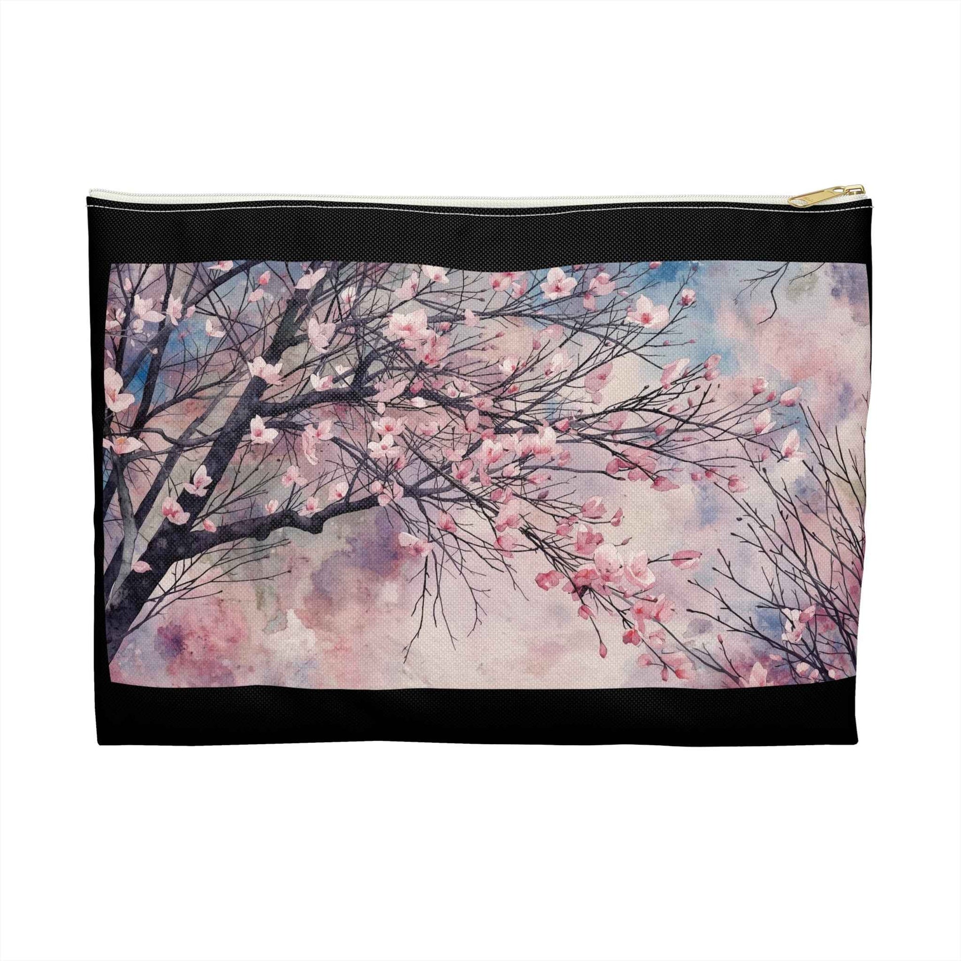 Cherry Blossom Print Accessory Pouch - Floral Makeup Bag for Travel & Everyday Use