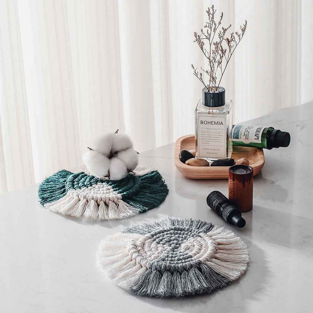 Hand-Woven Dining Table Potholder, Vegetable Mat, Cotton, Linen, Pot And Bowl Mat, Household Anti-Scald Dish Mat,Tea Coaster