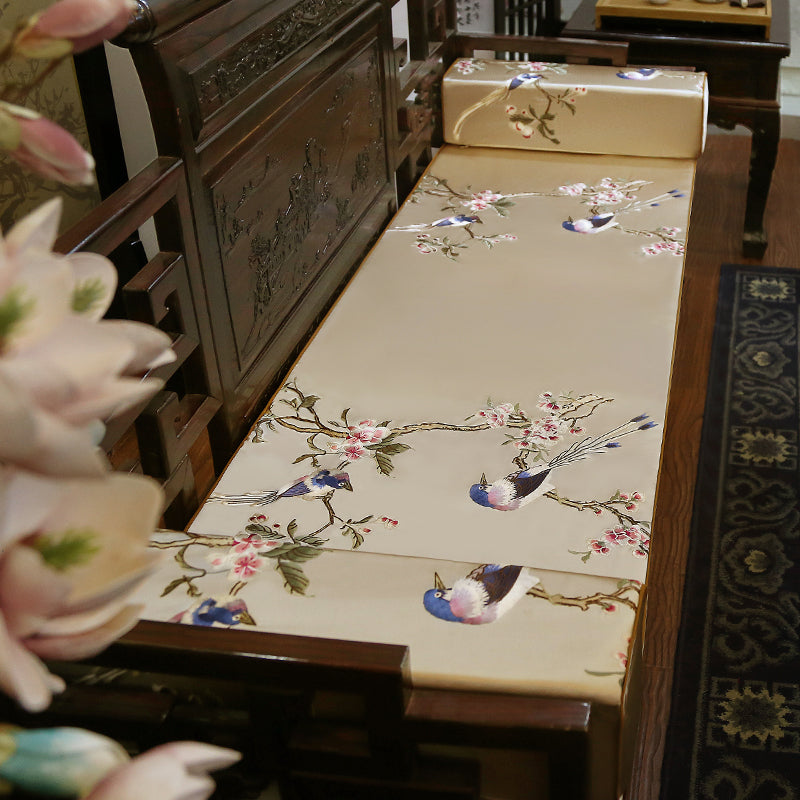 Chinese Mahogany Sofa Throw Cushions with Plants and Flowers
