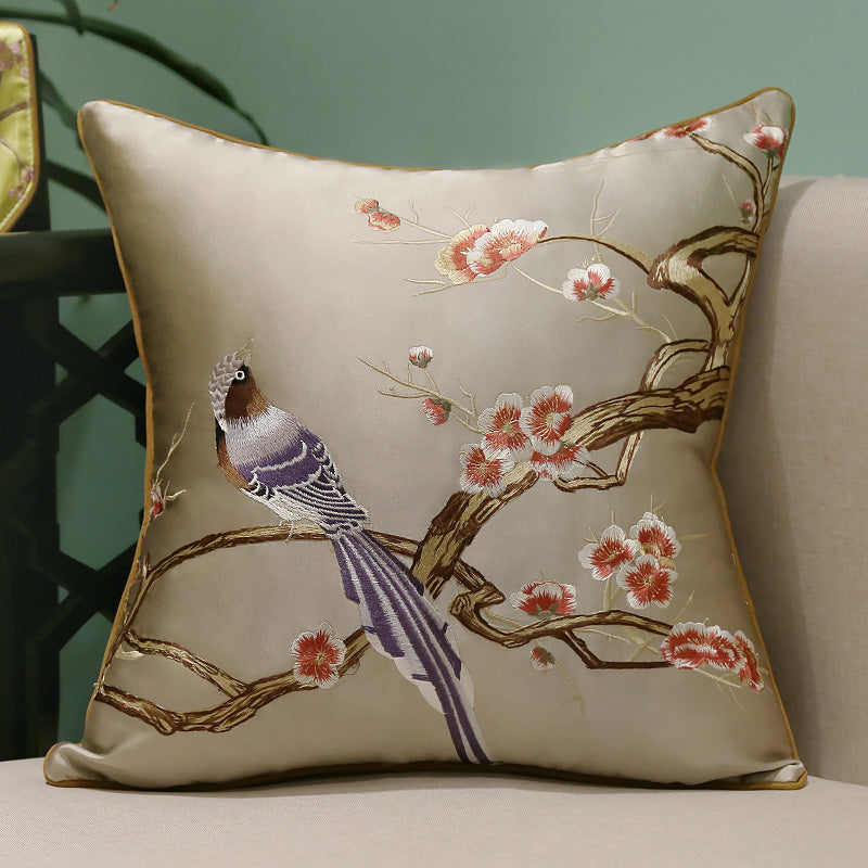 Chinese Mahogany Sofa Throw Cushions with Plants and Flowers