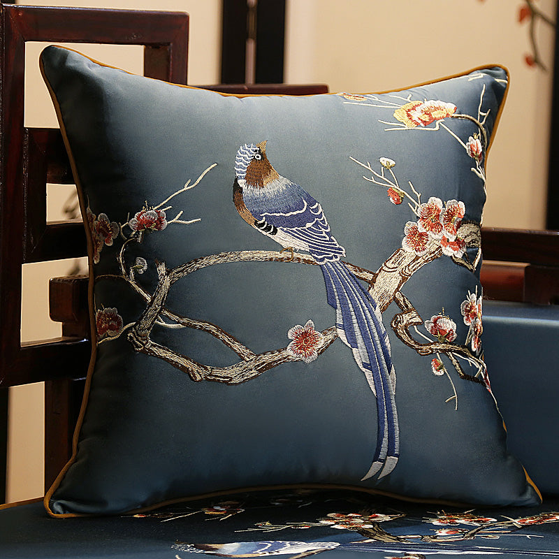 Chinese Mahogany Sofa Throw Cushions with Plants and Flowers