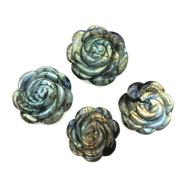 Hand-Carved Blue Labradorite Rose Figurine (Healing Crystal)