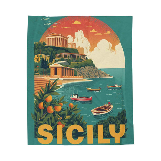 Sicily Scenic Velveteen Plush Blanket – Luxurious Coastal Travel Art