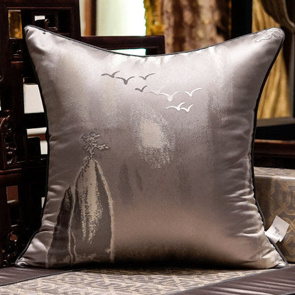 Chinese Style Mahogany Sofa Pillowcase – Satin Decorative Cushion, 45x45cm / 50x50cm