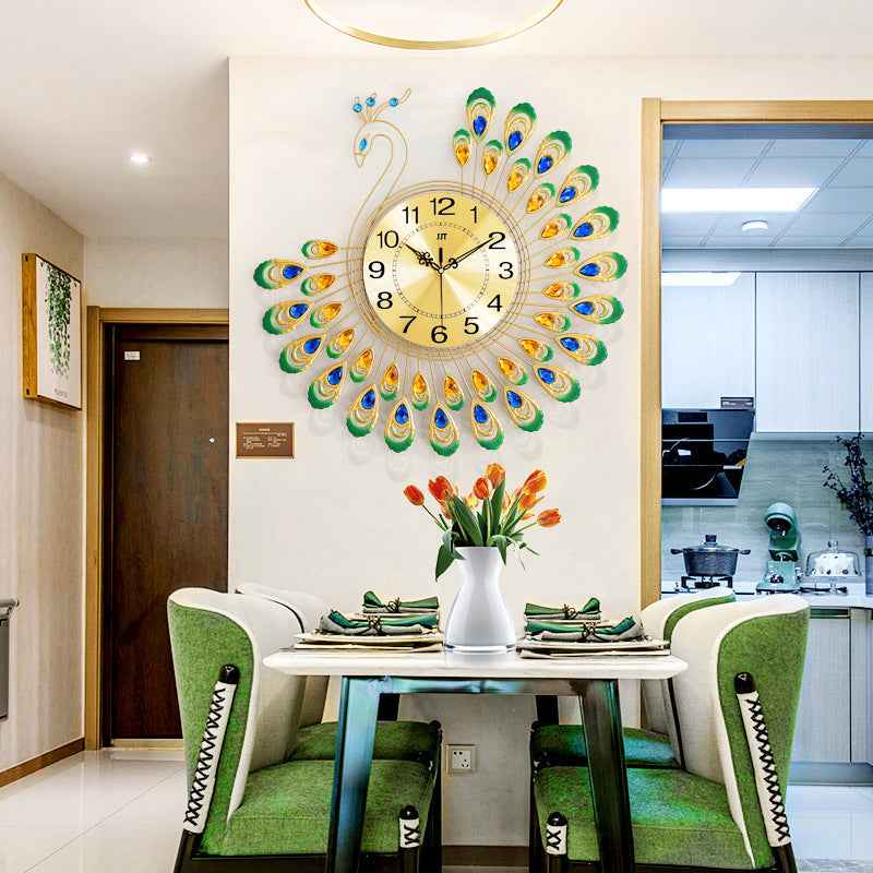 Peacock Wall Clock Quartz Movement 38x38cm European Style Living Room Decor
