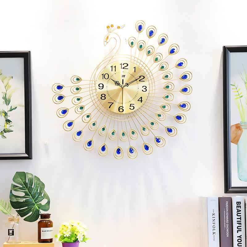 Peacock Wall Clock Quartz Movement 38x38cm European Style Living Room Decor