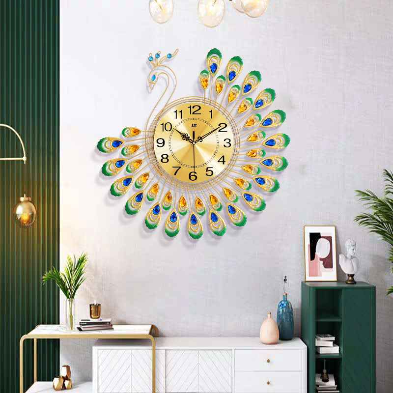 Peacock Wall Clock Quartz Movement 38x38cm European Style Living Room Decor