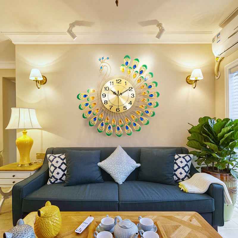 Peacock Wall Clock Quartz Movement 38x38cm European Style Living Room Decor