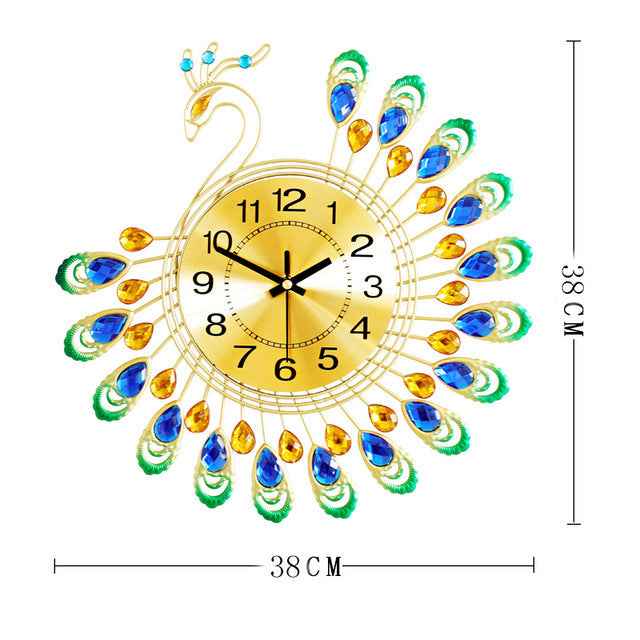 Peacock Wall Clock Quartz Movement 38x38cm European Style Living Room Decor