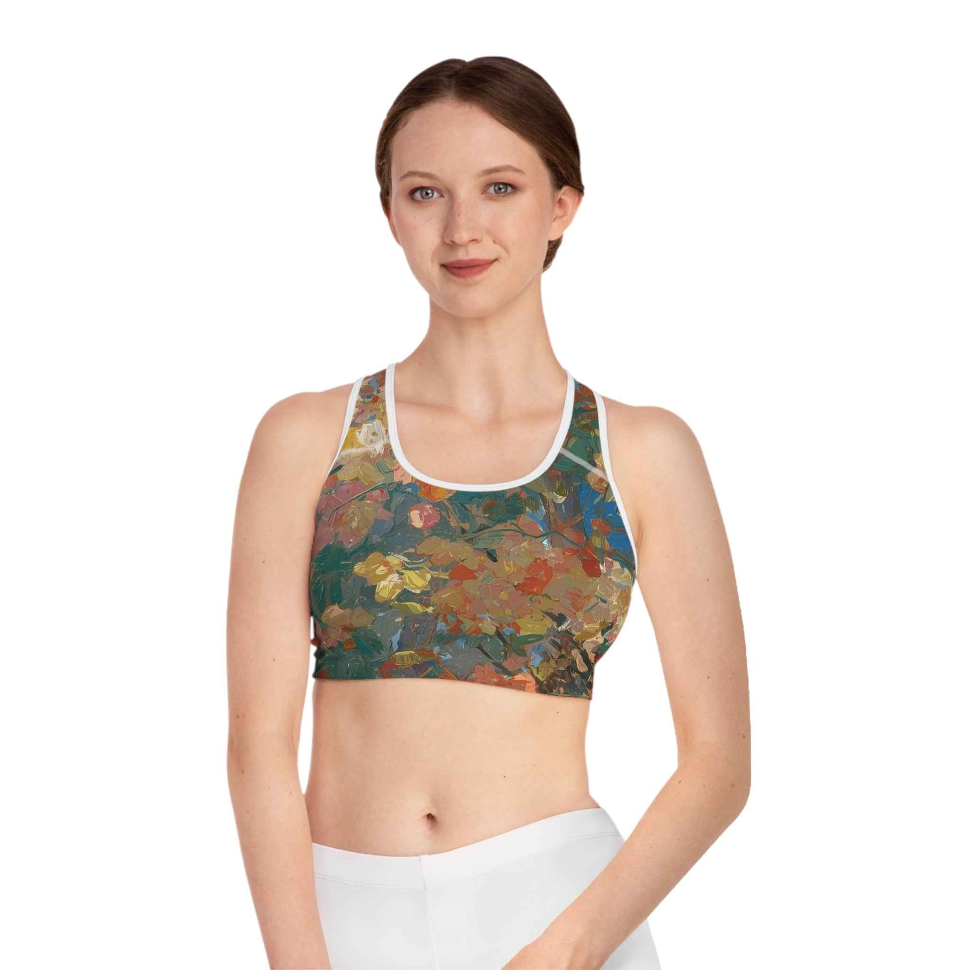 Floral Impressionist All Over Print Sports Bra Painterly Autumn Bloom