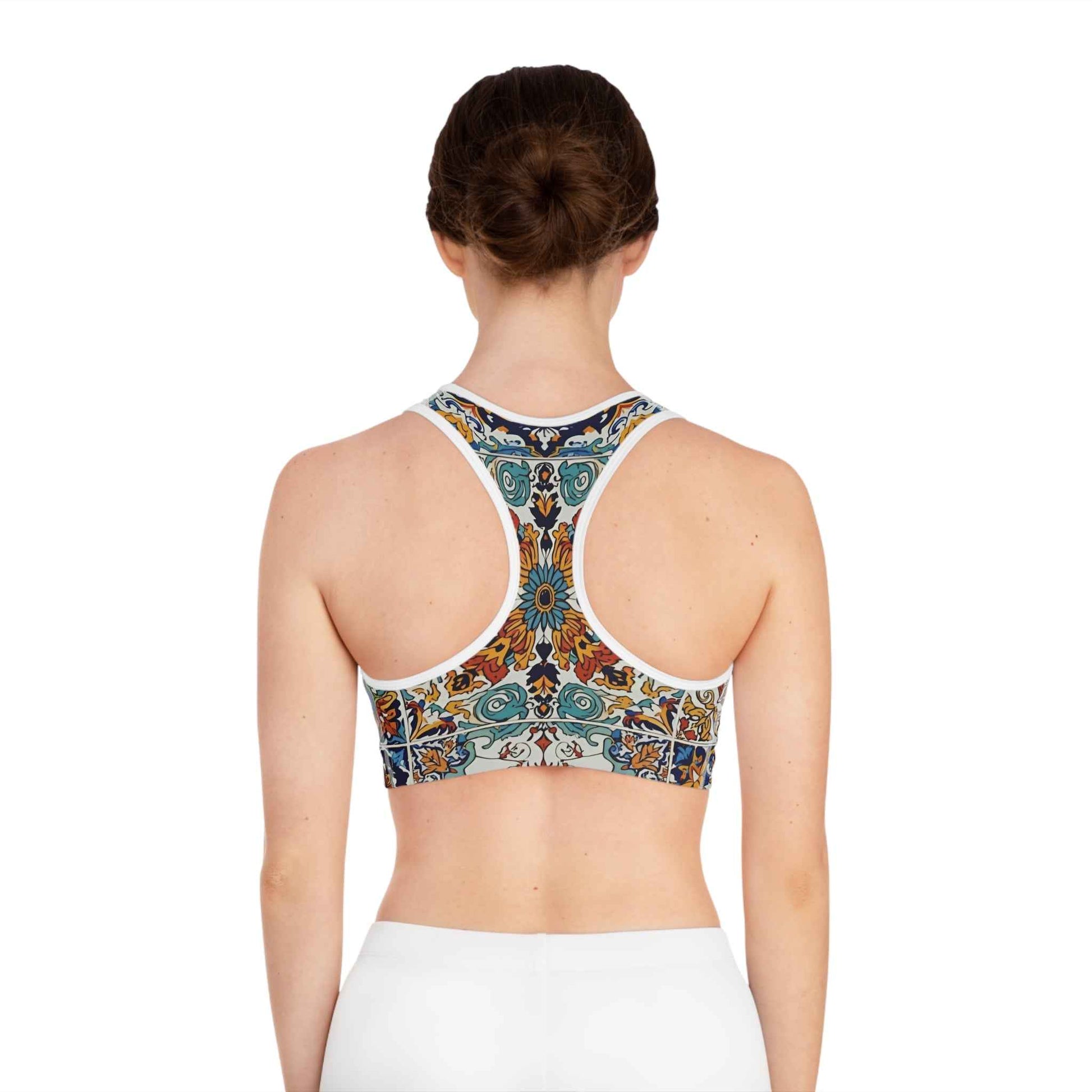 Boho Tile Print Sports Bra Moroccan Mosaic Activewear