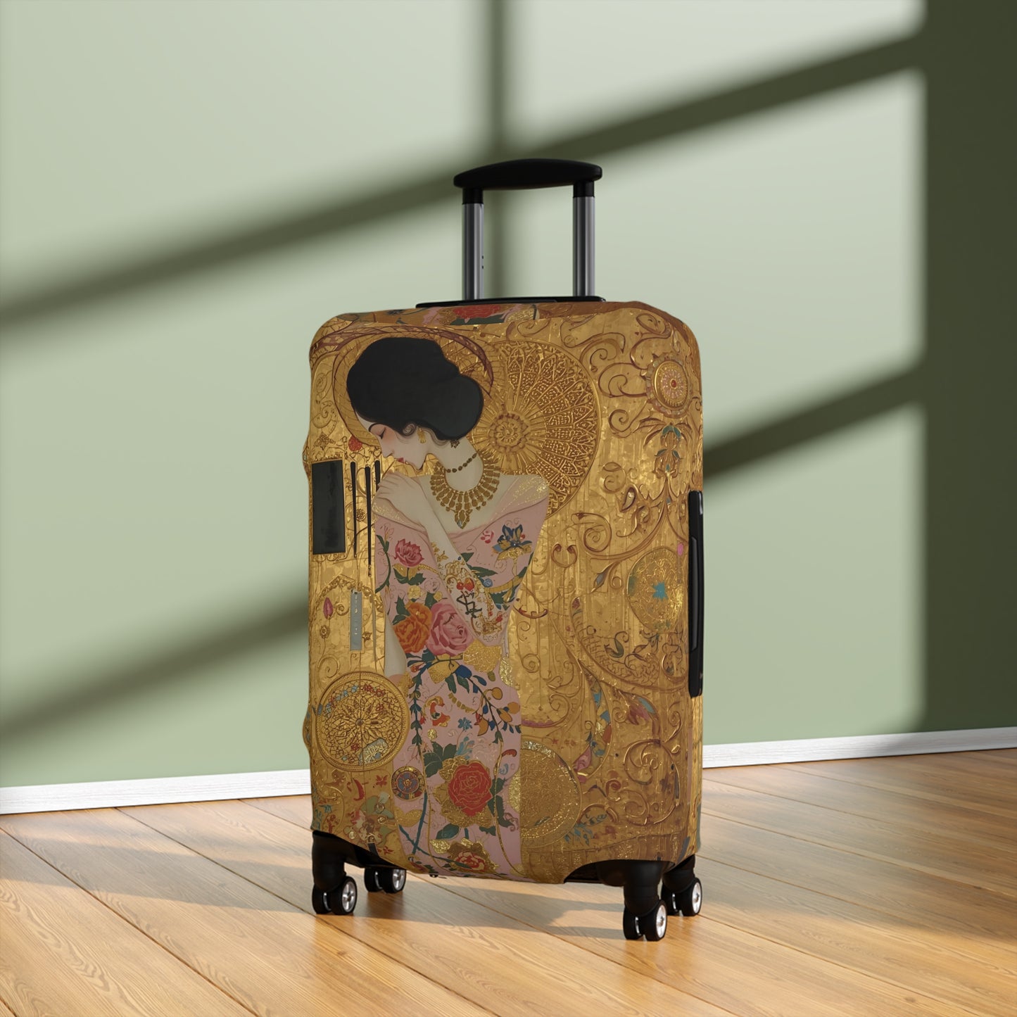 Elegant Klimt-Style Luggage Cover, Travel Accessory, Suitcase Protector, Unique Gift for Travelers, Floral Design - Rosetta Creative Boutique